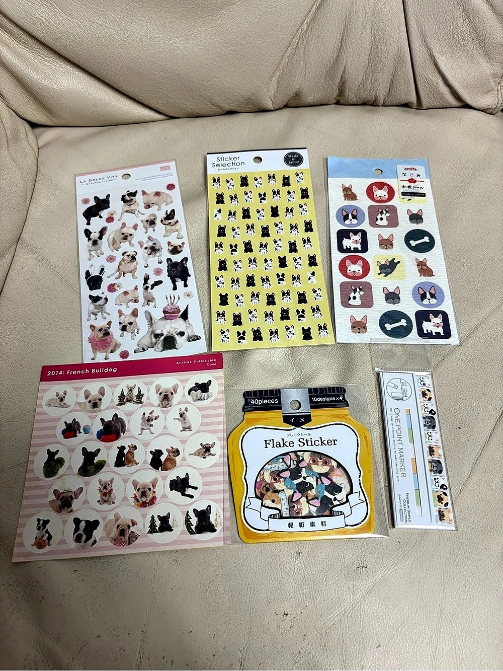 Set of 6 French Bulldog Sticker Sheets Sticky Tabs Japan
